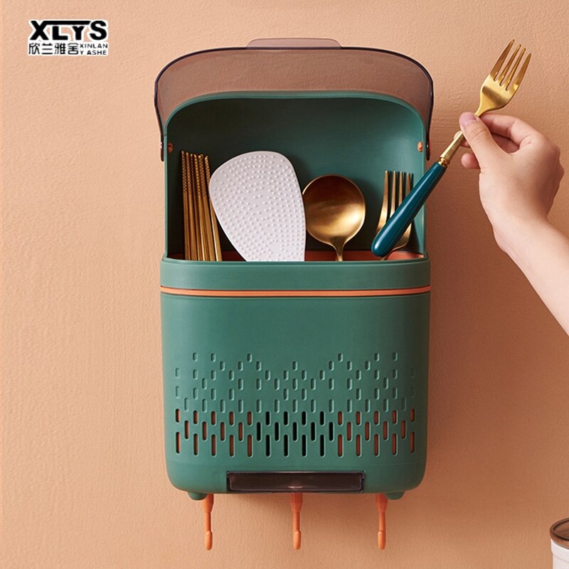 XINLANYASHE chopstick holder cutlery holder fork and chopstick storage removable chopstick holder wall mounted chopstick holder Wall-mounted chopsticks holder, dustproof spoon chopstick holder, household use, tableware storage without drilling holes for c