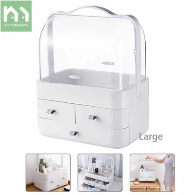 Homenhome Cosmetic Storage Box with Clear Lid and Drawer Desktop Multi-layer Storage Rack