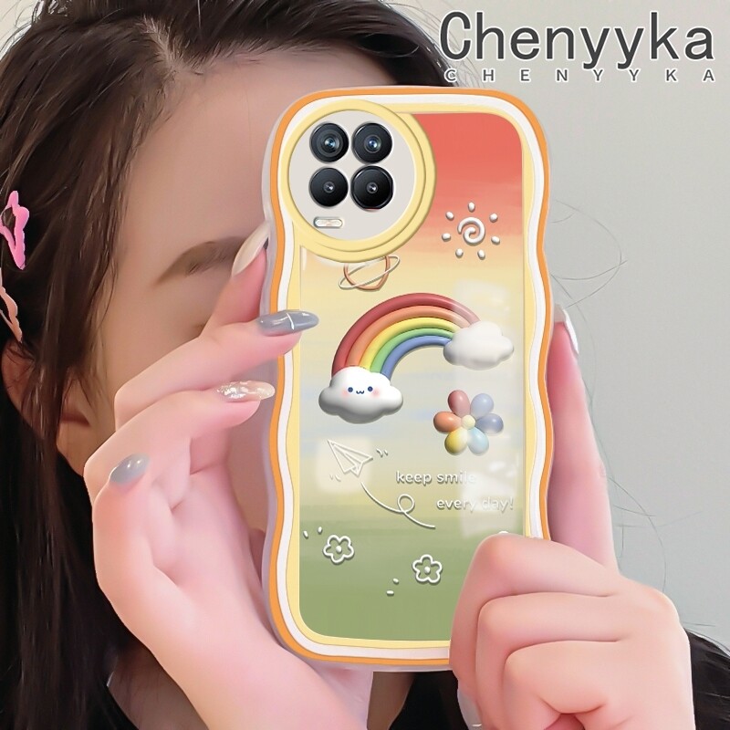 Chenyyka Casing For Realme 8 Realme 8 Pro Case Cartoon Sun Rainbow Flowers Pattern Wave Border Soft Clear Shockproof Phone Cases Creative Camera Transparent Casing Silica Gel Protective Cover