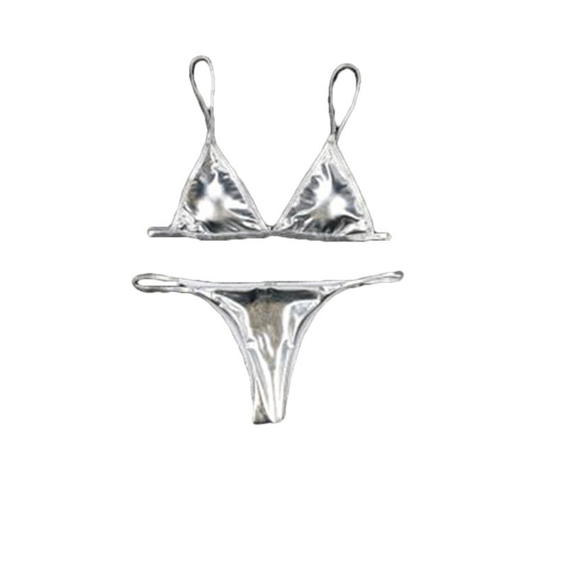 Women Bikini Sleeveless Sling Tops Briefs Swimsuit Classic Bare Midriff Two-pieces Set