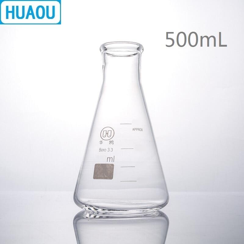HUAOU 500mL Erlenmeyer Flask 3.3 Glass Narrow Neck Conical Triangle Flask Laboratory Chemistry