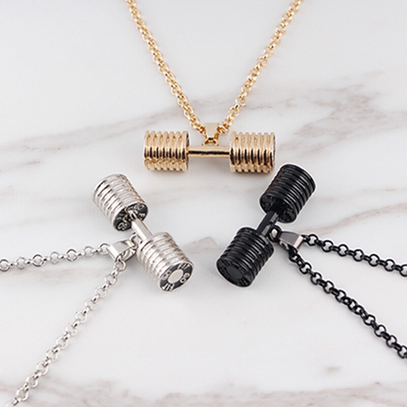 Mode Shop 1pc Dumbbell Pendant Necklace Bodybuilding Gym Fitness Barbell Necklace for Men Women Sport Boho Jewelry