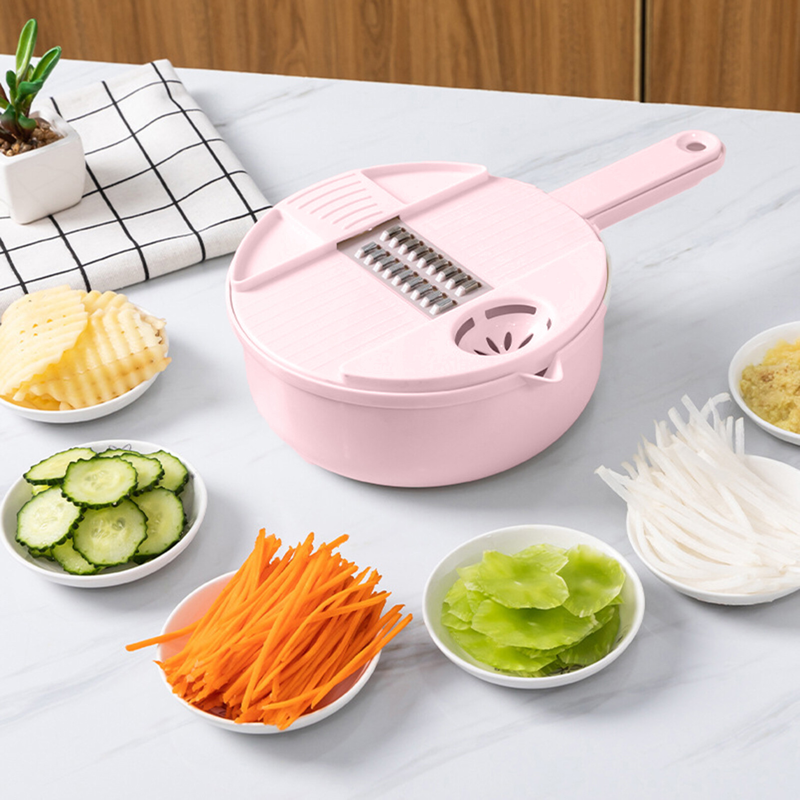 Sanwood® 1 Set Multi-function Cutter Drainable Shredded Vegetables Plastic Chopper Carrots Potatoes Manually Cutter for Kitchen 1 Set Practical