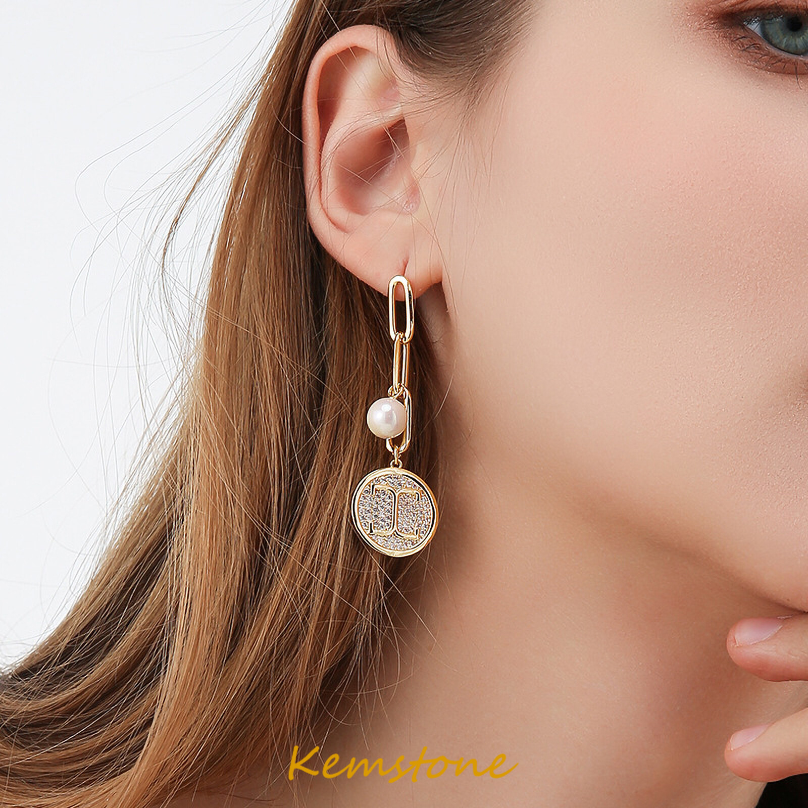 Kemstone 925 Silver Pin Earrings Long Round Geometric Female Drop Earrings Jewelry for Women's Gift