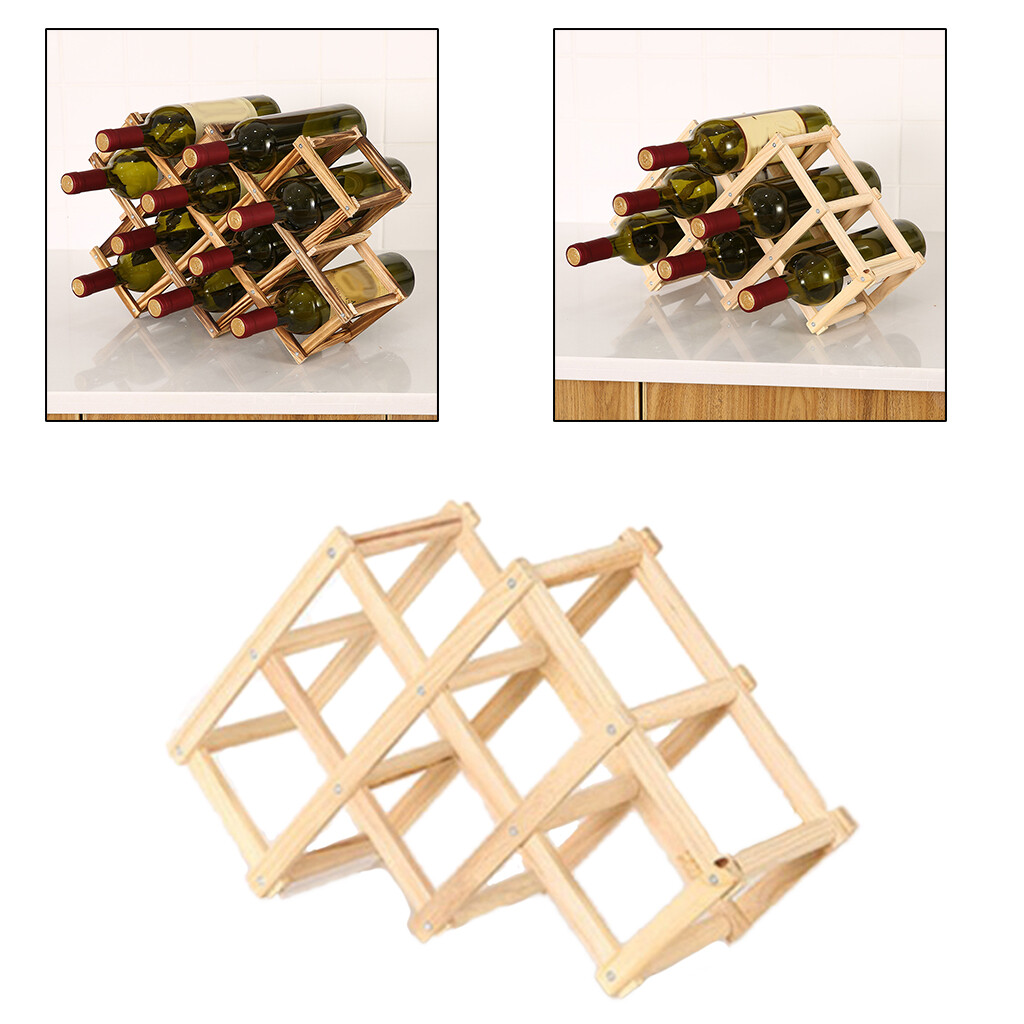 Blesiya Folding Wood Wine Rack Display Table Bottle Storage for Countertop Kitchen
