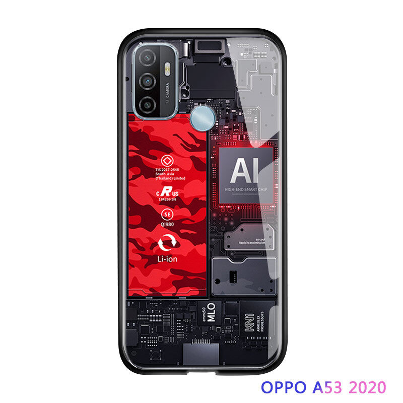 Hontinga Casing Case For OPPO A53 2020 A54 Case Technology Circuit Board Explorer Exploration Theme Version Cases Tempered Glass Back Cover Casing Phone Case Hard Case For Boys For Men
