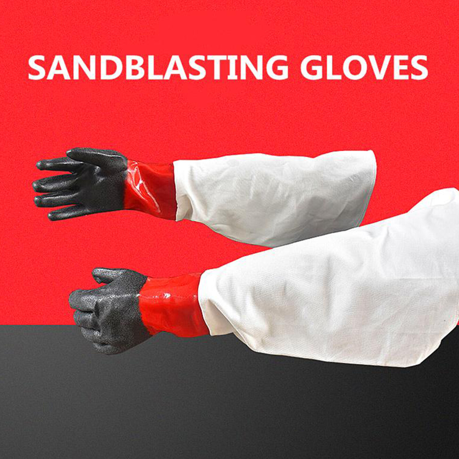 Loviver 62cm Long Rubber Sand Blasting Gloves Chemical Resistant Cabinet Parts Protective Gloves