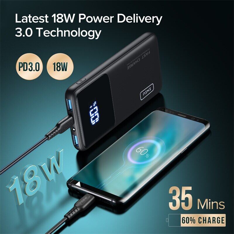 PD 18W Power Bank 10500mAh LED USB Type C Fast Charging Portable