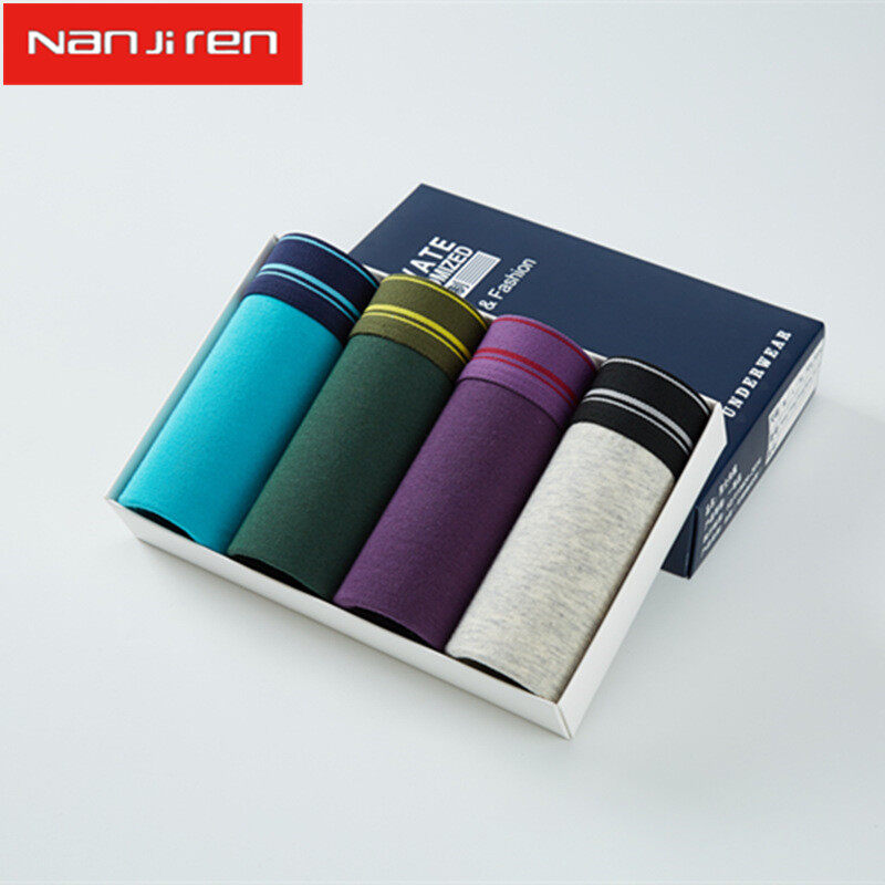 Nanjiren Free Shipping Men's Underwear 4 Gift Boxes Men's Cotton Boxer Briefs Skin-friendly Comfortable Breathable Men's Boxer Briefs