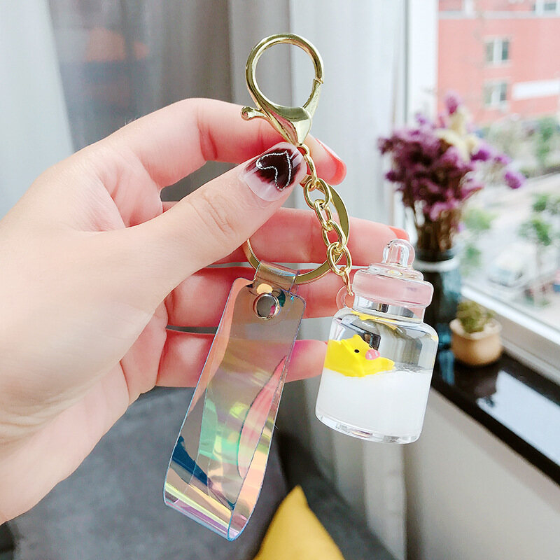 Milk Bottle Doll Keychain Pendant Floating Milk Pig Liquid Pendant Keychain Cute Floating Bottle Bag Pendant