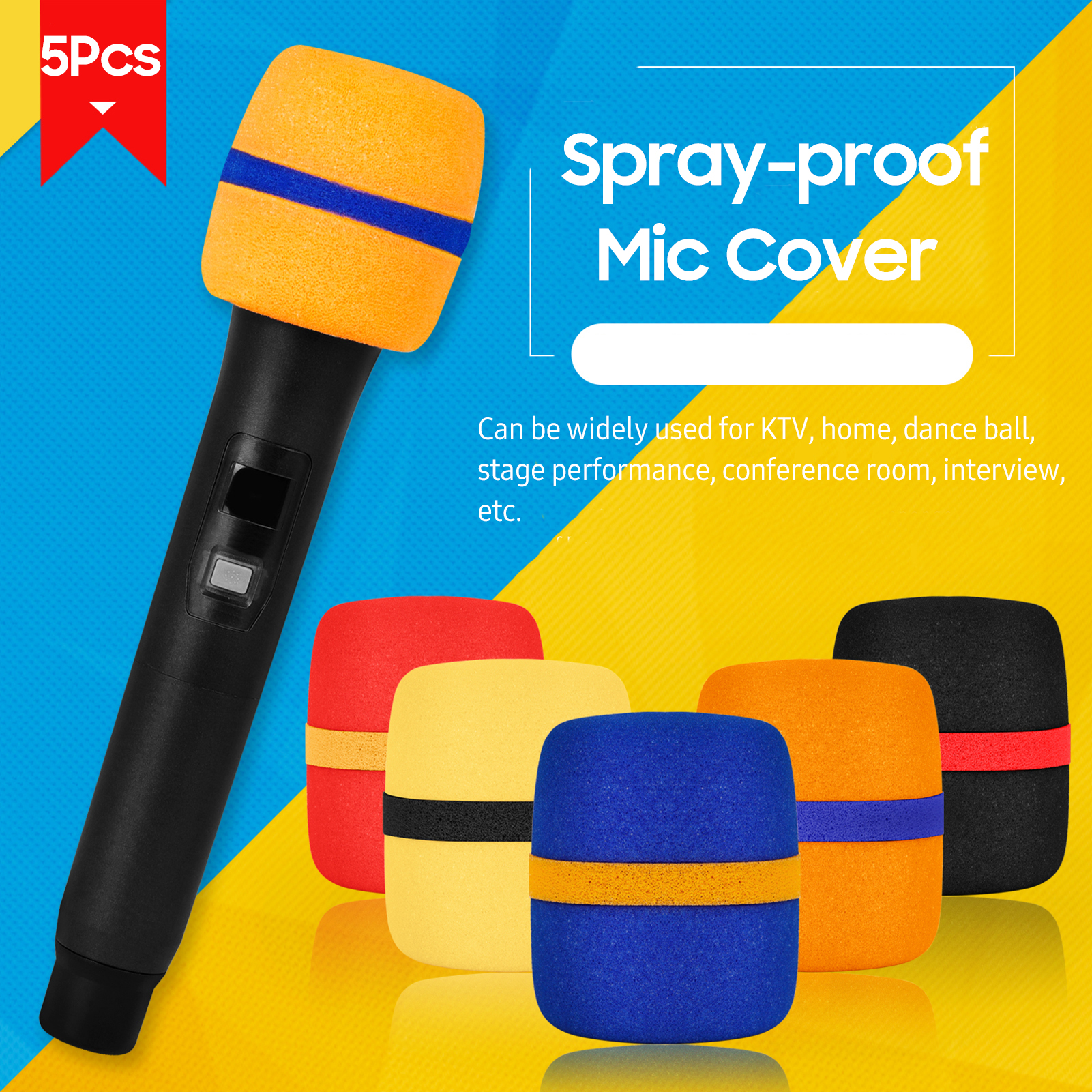 5 Gói Bọc Micro Xốp Dày Bọc Micro Cầm Tay Kính Chắn Gió Micro Nhiều Màu Cho Karaoke DJ Biểu Diễn Sân Khấu