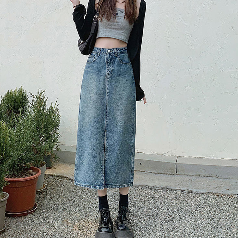 IELGY Chân Váy Denim Lửng Nữ