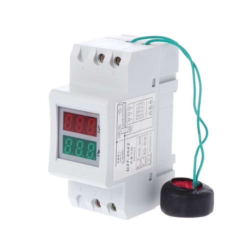 2p 36mm din rail dual led voltage current meter voltmeter ammeter ac 80-300v 250-450v 0-100a
