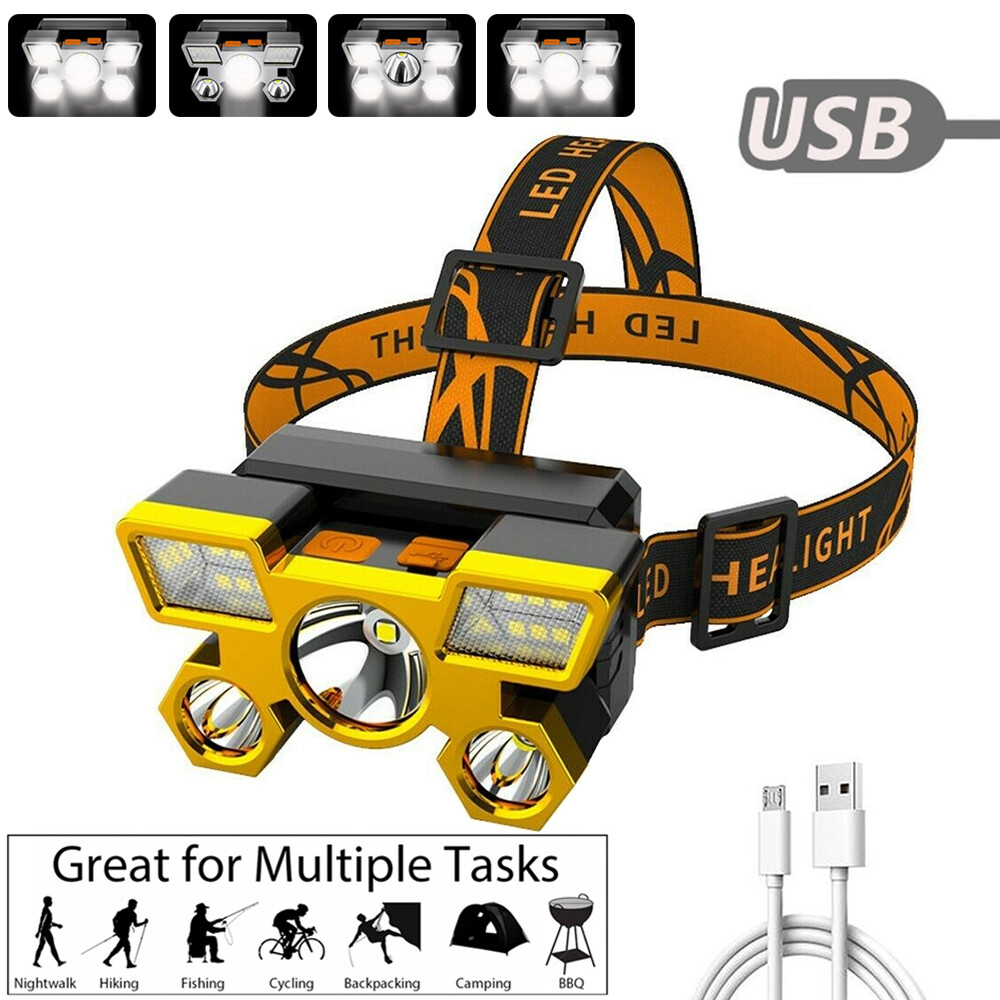 Cuguu 【new hot sale offer】original 5 LEDs ultra light headlight 18650 flashlight built-in USB 4 modes portable flashlight USB lantern lamp flashlight outdoor camping running cycling rechargeable emergency car light