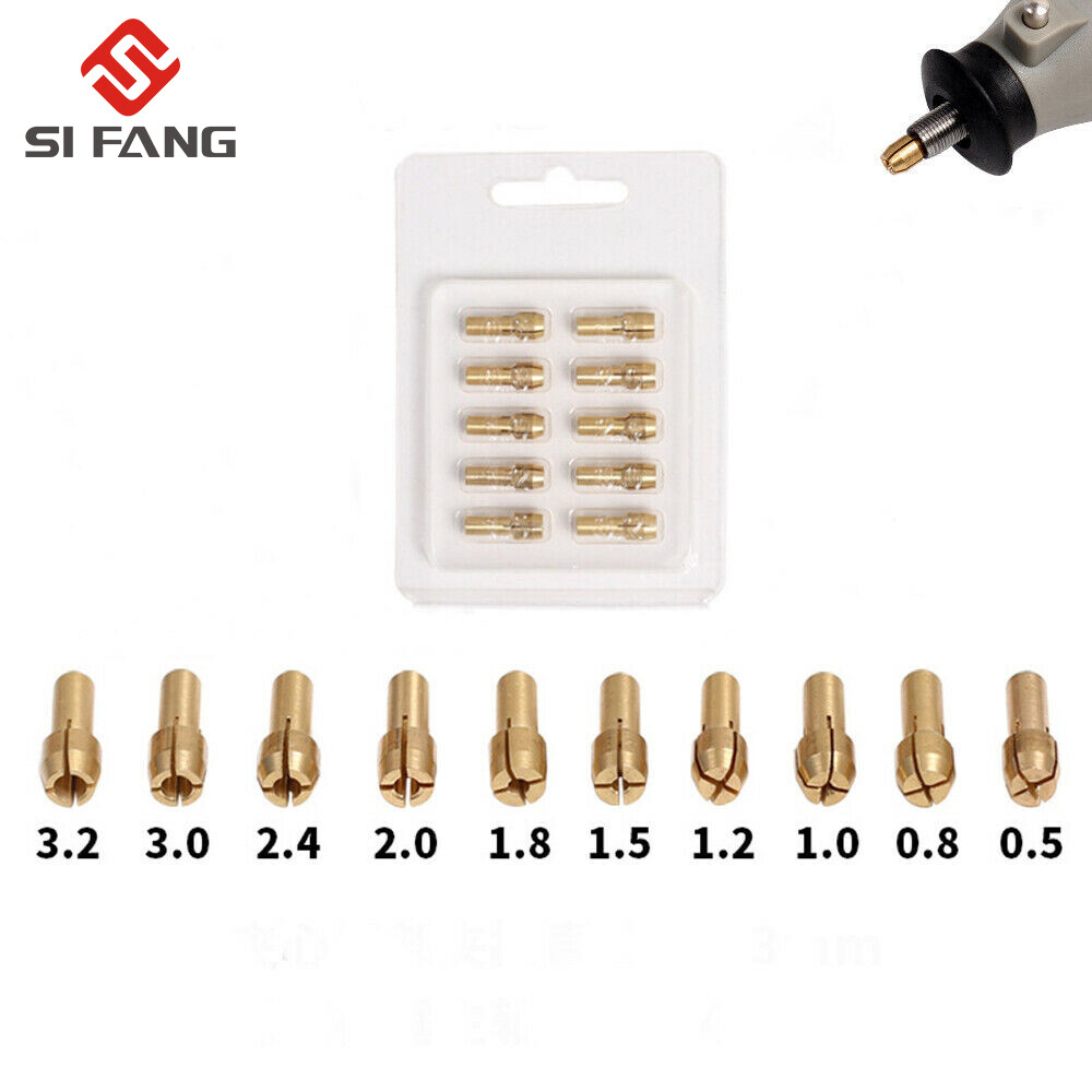 Si fang 10pcs brass collet mini electric grinder quick change drill chuck bit sets 0.5-3.2mm, shank diameter 4.3mm / 0.17inch for rotary tools