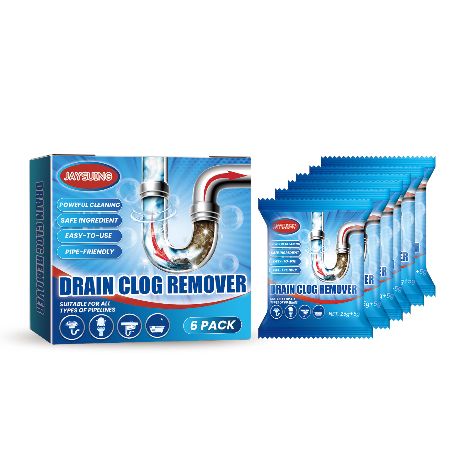 Jaysuing Clog Remover Drain Pipe Basin Cleaner Clogged Drainage Powder Clog Remover Drain Pipe Cleaner Drainage Remover Powder Toilet Kitchen RemoverRemoving Blockage Dredge Clearance Household Cleaning Tools