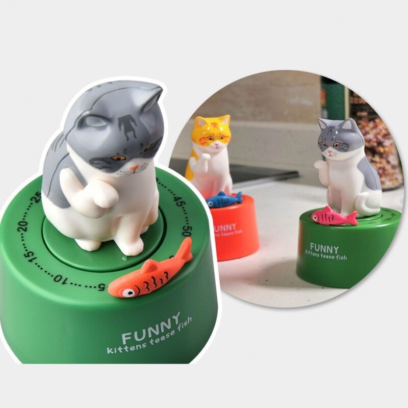 Mechanical for Cat Kitchen Timers 60-Minute Wind Up Dial Rotating Countdown Egg Timer Loud Ring Cute Cooking for Time Ma