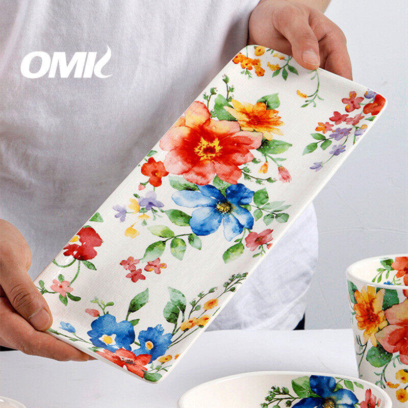 Omk mùa xuân loạt gốm 14 inch hình chữ nhật đĩa phẳng để thức ăn Salad món tráng miệng khay đĩa