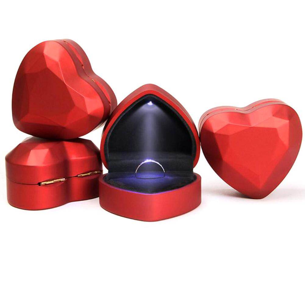 Heart Shape LED Light Ring Holder Box Proposal Wedding Band Display Storage Case