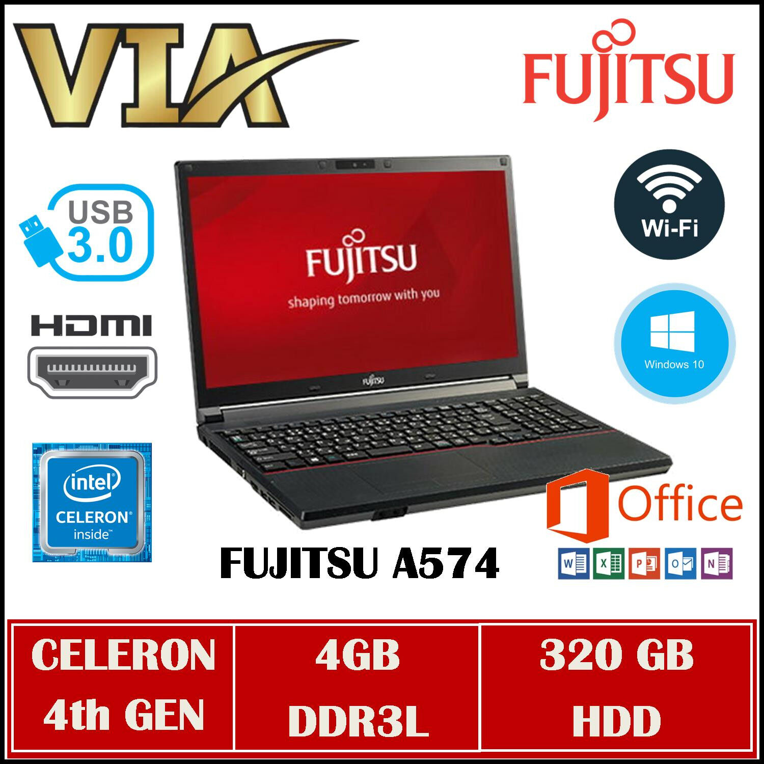 FUJITSU Notebook LIFEBOOK A574 Celeron 4GB 新品SSD480GB DVD-ROM