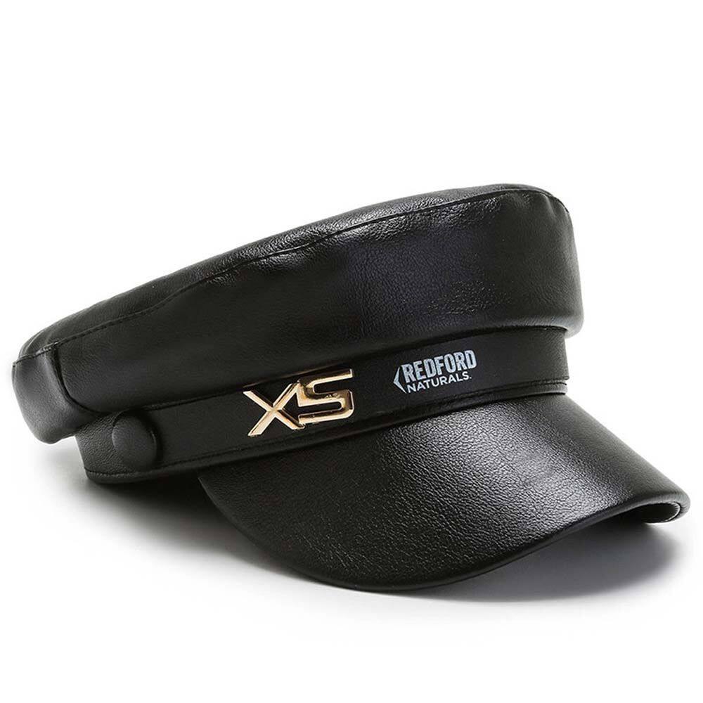 ALICE XU Simple Cool Chain British Style PU Leather All-match Girl Navy Hat Korean Style Octagonal Hat Women Berets Painter Cap