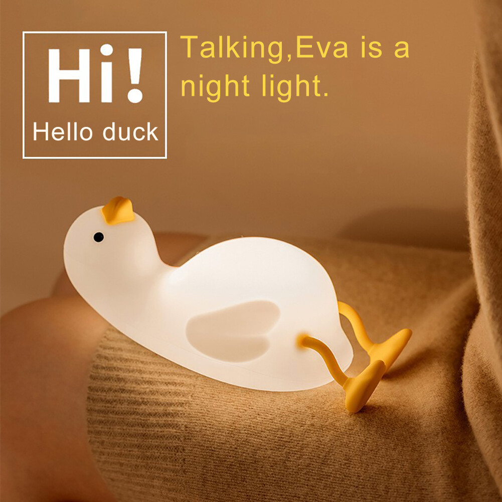 New Cute LED Lying Duck Silicone Nightlight USB Charging Bedside Bedroom and Sleeping Nightlight with Sleeping Table Lamp Birthday Gift