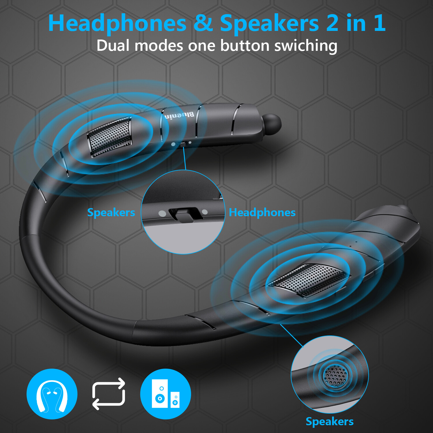 Bluetooth không dây tai nghe cổ Móc tai nghe có thể thu vào tai nghe bluetooth có thể chơi âm thanh bên ngoài