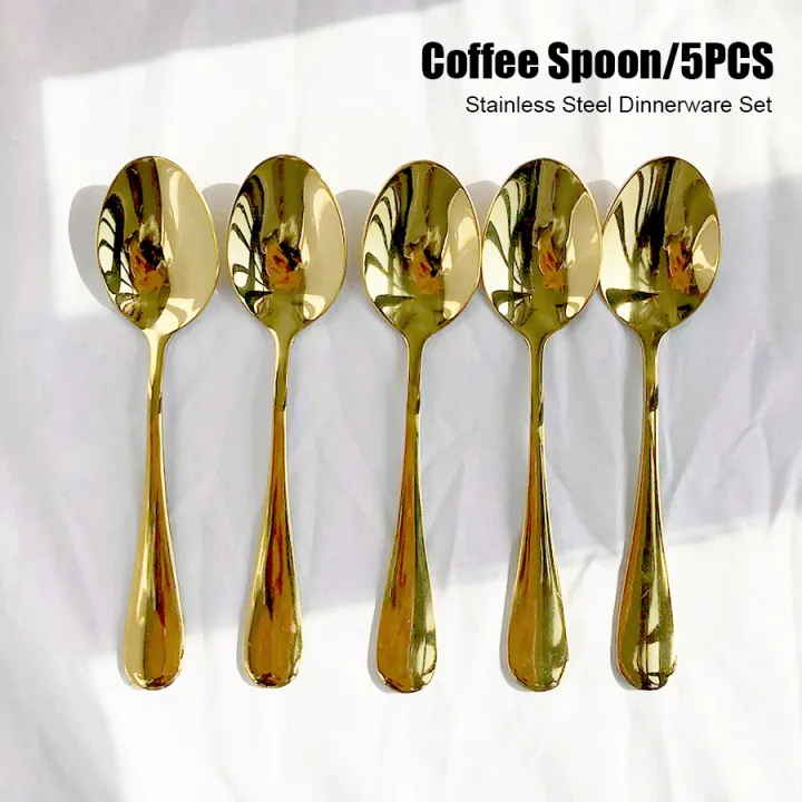 5pcs Gold Upscale Stainless Steel Dessert Spoon Coffee Spoons Dessert Spoon Coffee Spoons