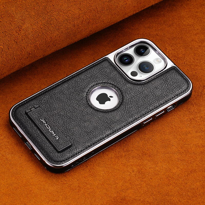 Hoce luxury leather phone case for iphone 15 14 13 12 11 pro max 15 plus with back holder logo hollow cases pure color business cover