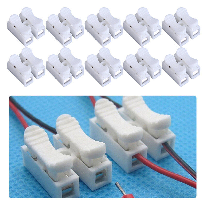 【100% Original】100PCS CH-2 Spring Wire Connectors Electrical Cable Clamp Terminal Block Connector LED Strip Light Wire Connecting