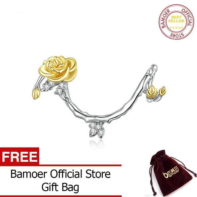 Bamoer 925 Sterling Silver Rose Vines Plated platinum Charm for Origianl Bracelet Bead for Jewelry Making BSC322