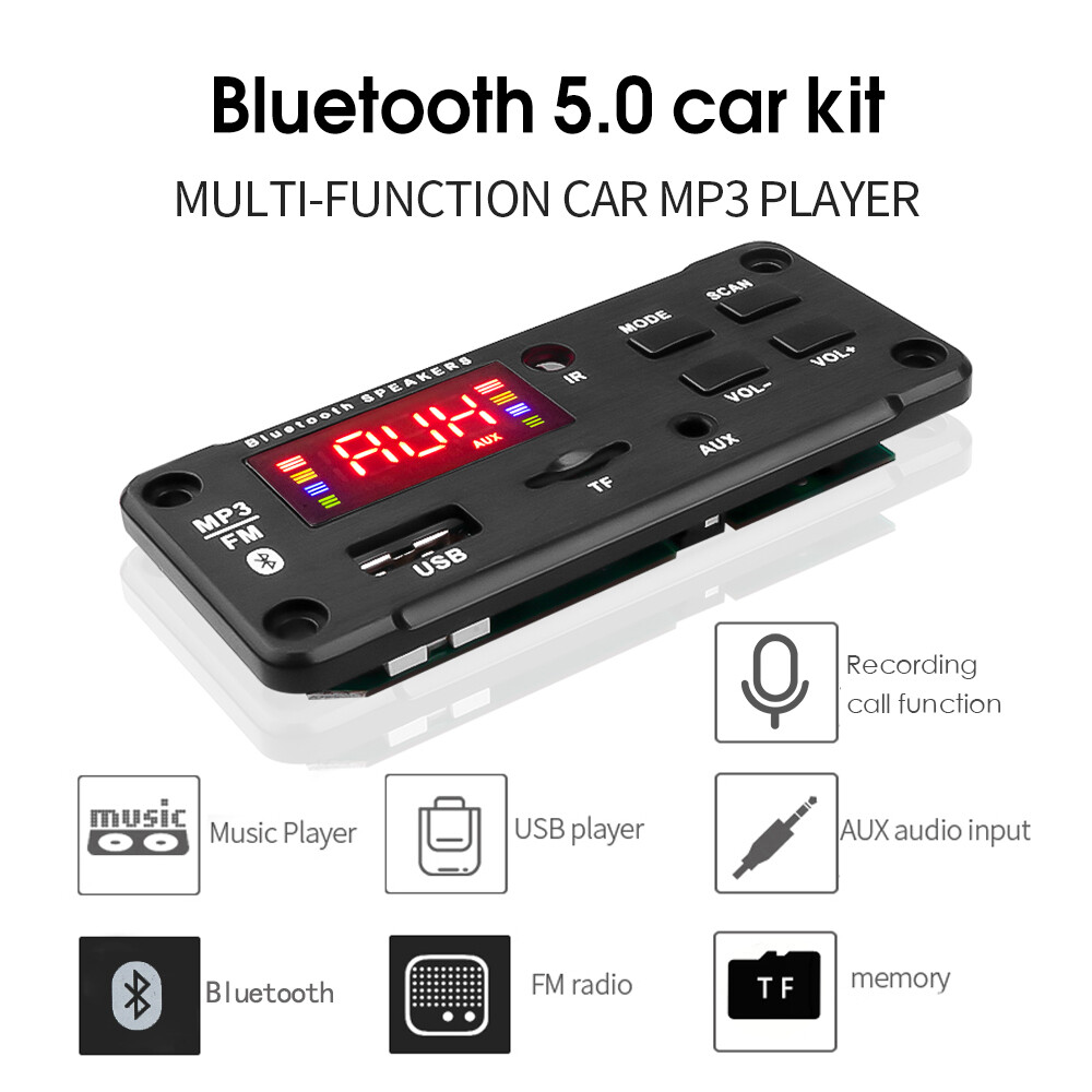 5V-12V Bluetooth 5.0 MP3 Player Decoder Board Handsfree Car Radio With MIC Support Recording FM TF Card AUX Audio Module For Car