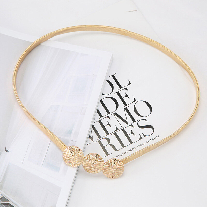 New Designer Elastic Metal Chain Belts for Women Ladies Thin Stretch Belt Straps Rose Flower Buckle Waist Belt Dress Decorative Belt