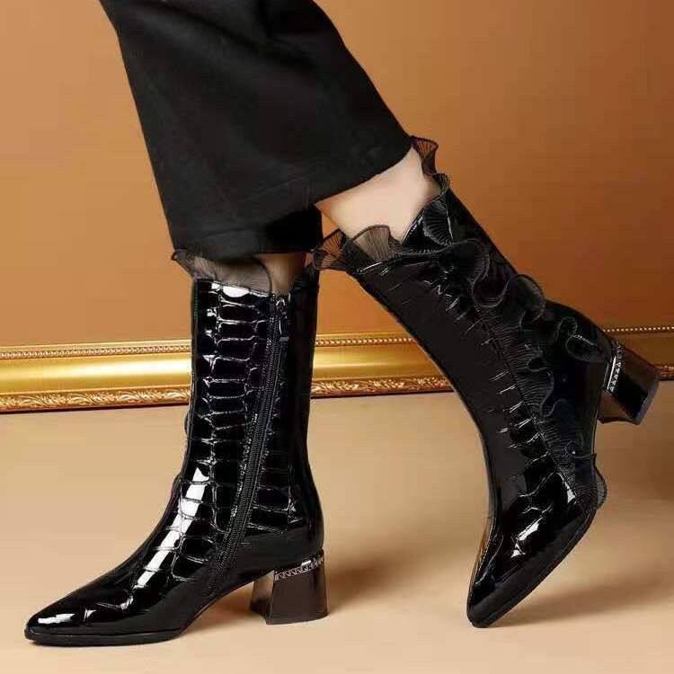 Boots Shoes for Women Korean Style Sale Fashion Leather Boots Low Cut Rubber plus size Boots for Women Martin Boots Heels Platform Riding Shoes Wedge Sandals for Women CA122602