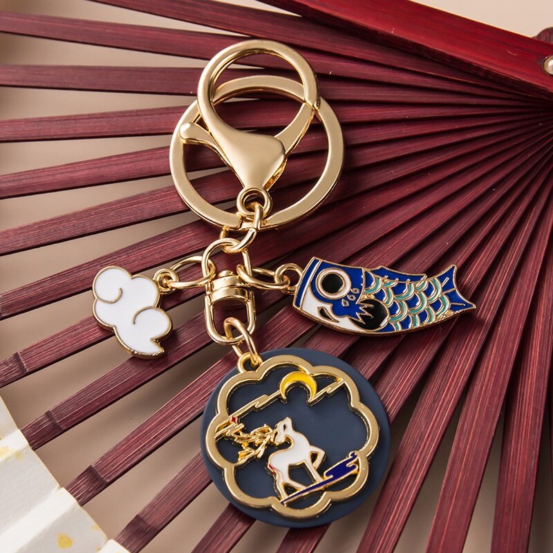 Metal Keychain with Cute Bunny and Flower Pattern