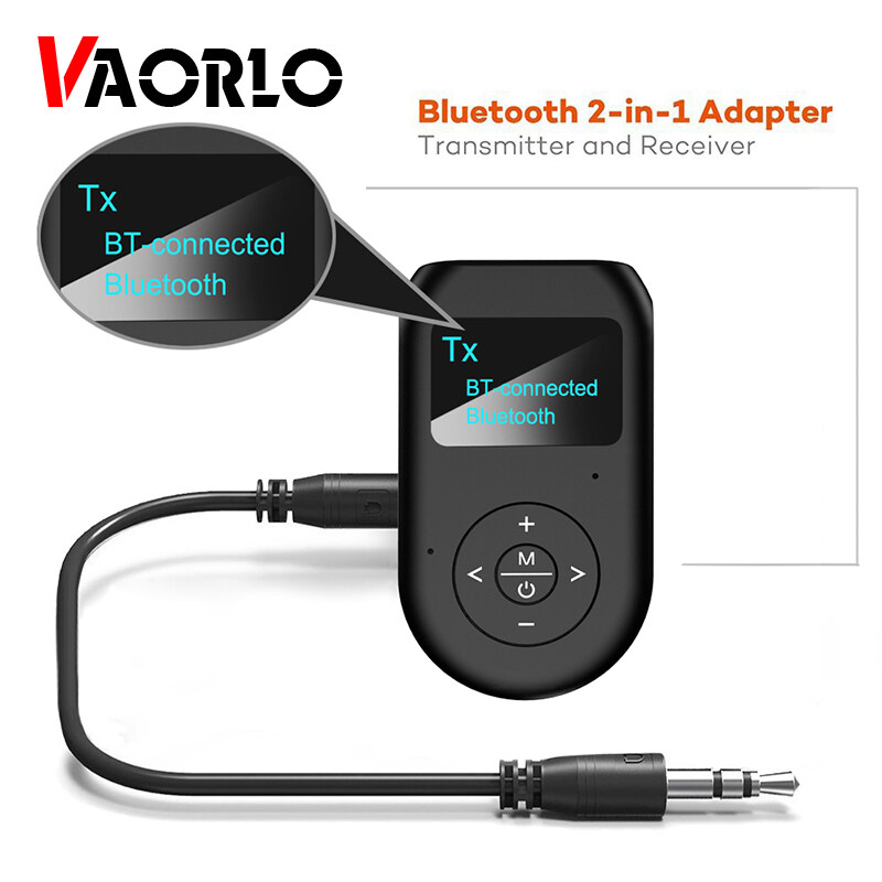 VAORLO LCD Display Bluetooth 5.0 Audio Receiver Transmitter With Mic Handfrees Calling 3.5mm AUX RCA Jack Stereo Low latency Wireless Adapter Dongle For T V PC Car kit