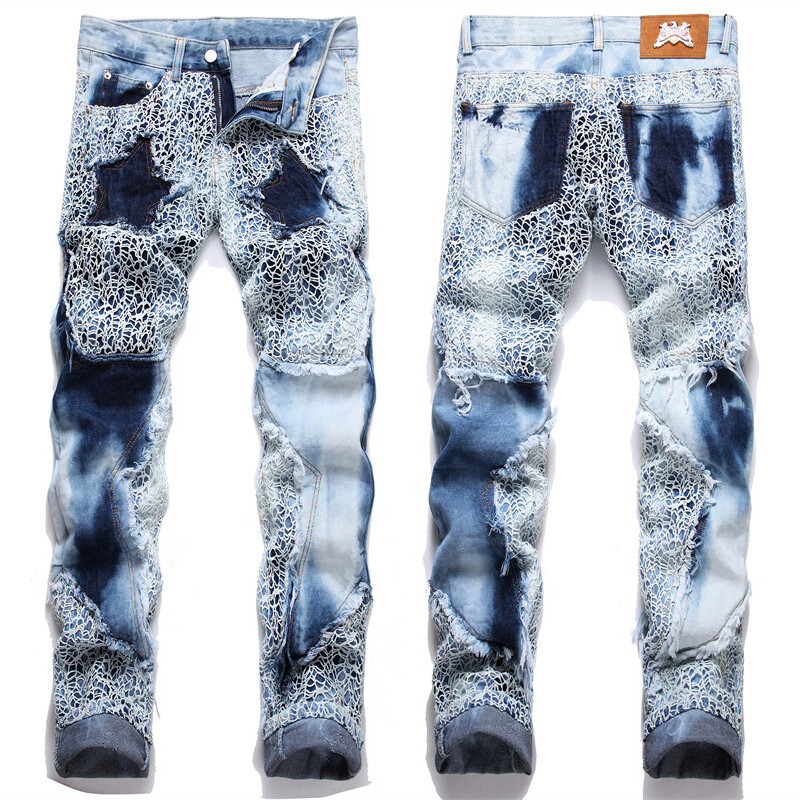 Stretch jeans for men 2023 new style punk blue elastic men's straight washed elastic jeans pants tide casual fashion hip hop denim trousers man