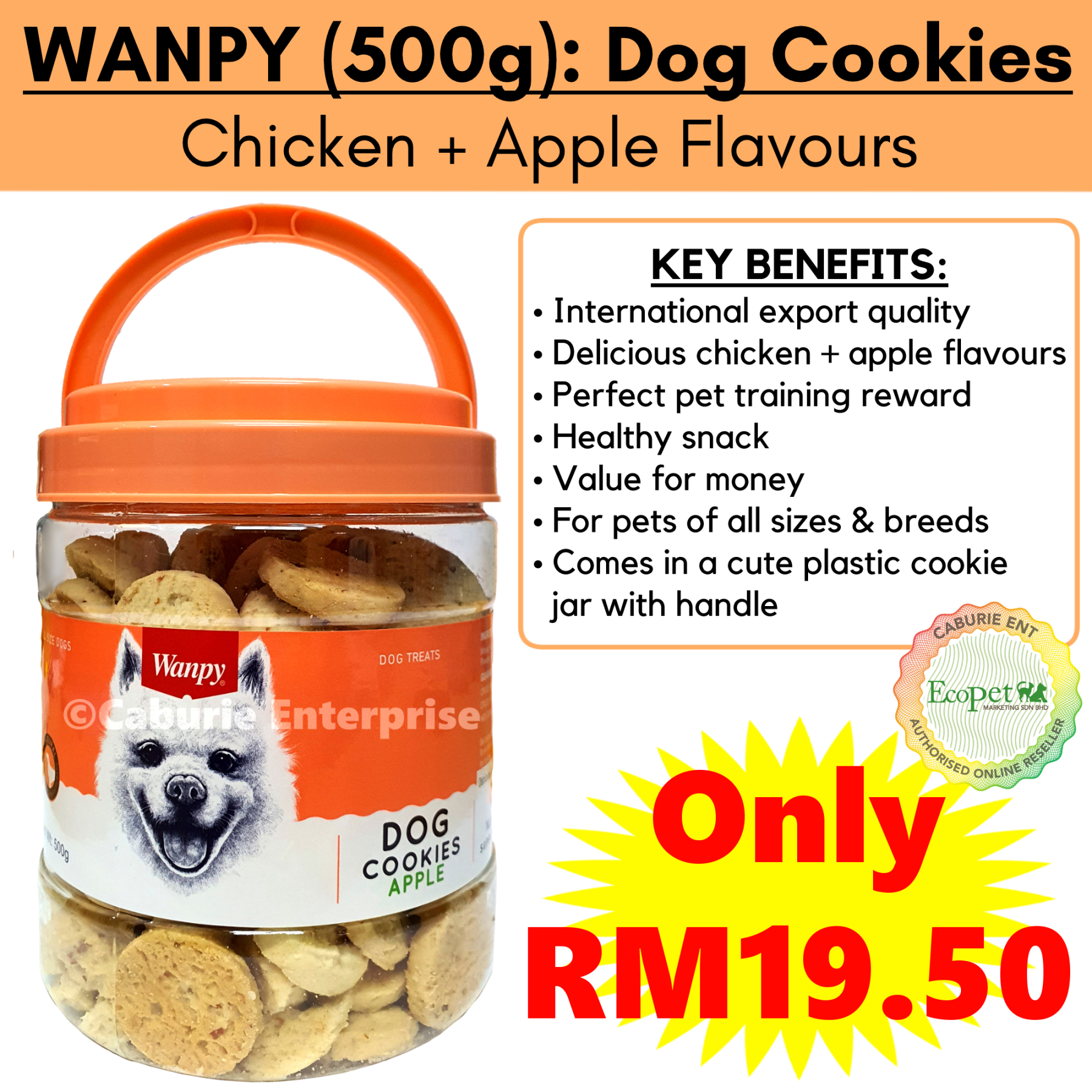 Wanpy Dog Cookies Chicken Apple Flavour 500g International Export Quality Delicious Perfect Pet Training Reward Healthy Snack Treats Biscuits Regulate Appetite For Pets Dogs Puppies Of All Sizes Breeds