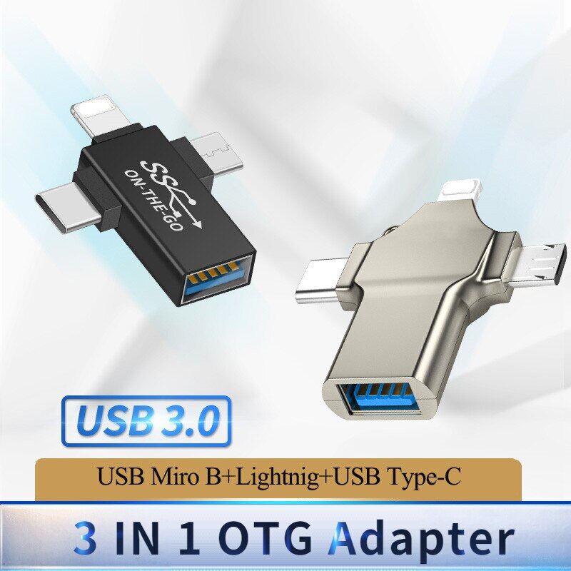 3 in 1 otg adapter lighting type c micro usb to usb 3.0 converter plug android data transfer adapter type c otg connector