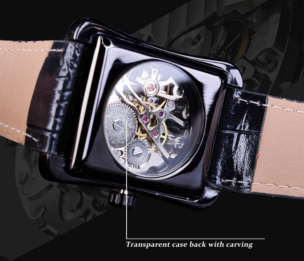 Đồng hồ nam mặt kính vuông độc đáo thiết kế mạnh mẽ nam tính dây da lịch lãm WINNER