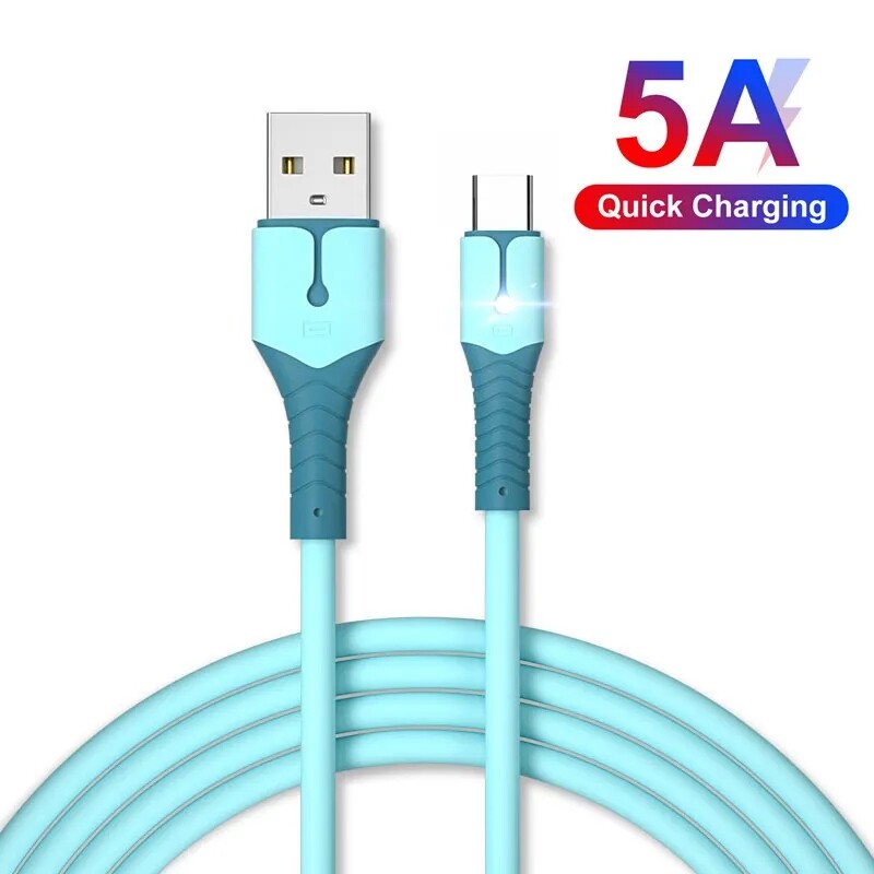 5A Loại C màu kẹo Silicone lỏng siêu nhanh cáp sạc với chỉ số sạc nhanh cáp dữ liệu điện thoại di động