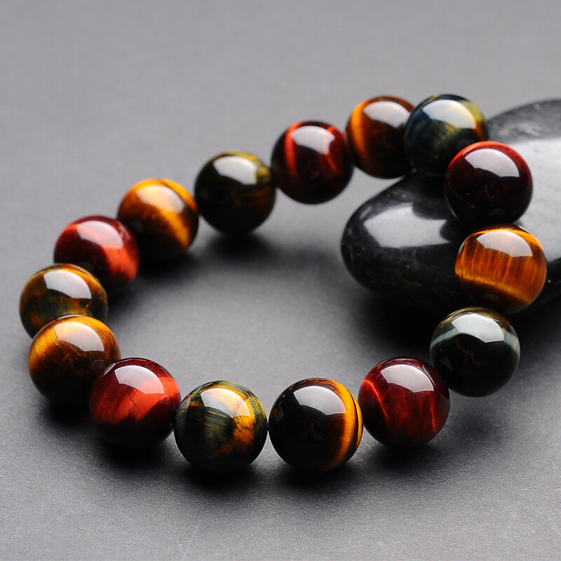 TIMESWIND Simple Natural Tiger Eye Stone Multicolor Beaded Men Bracelet with Certificate