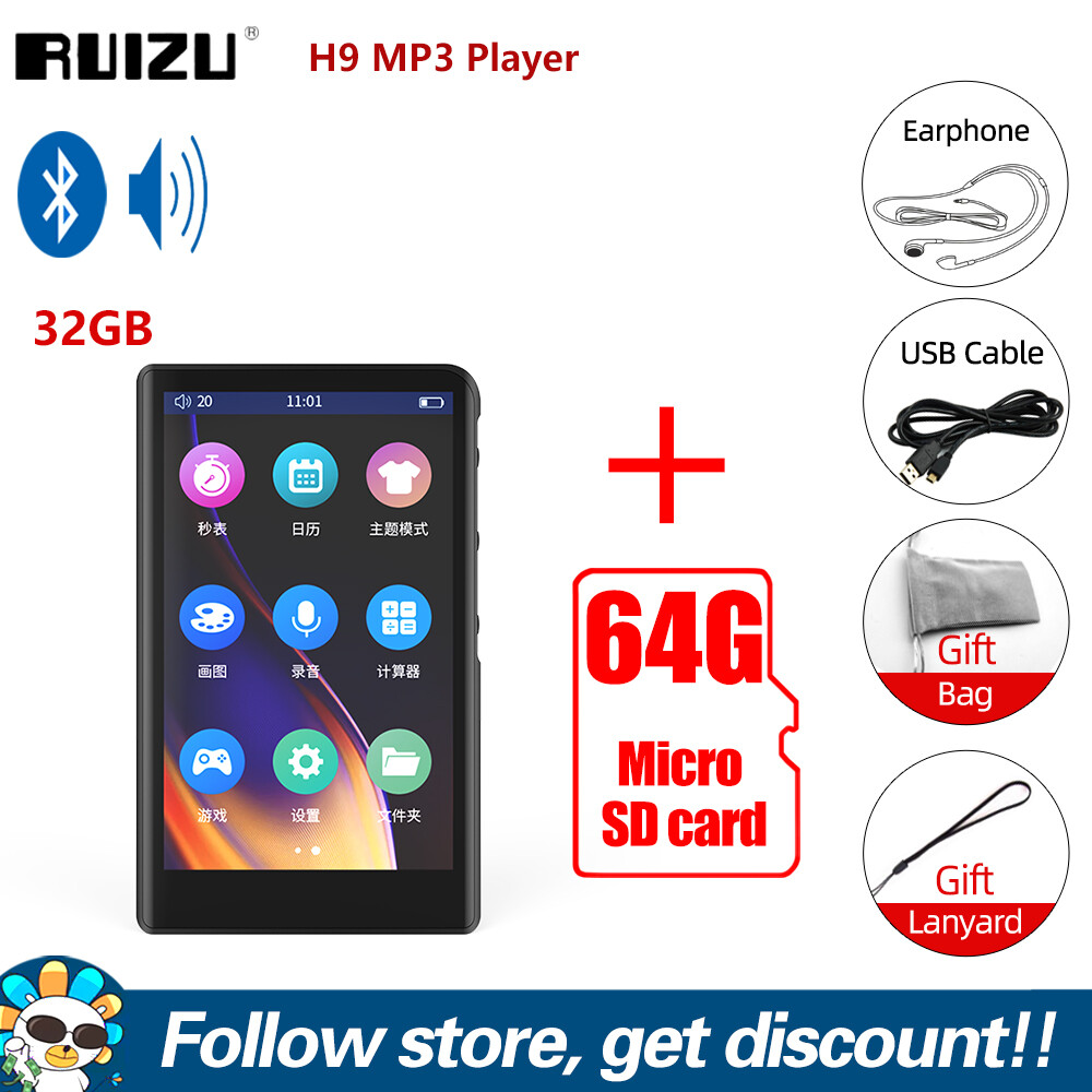 RUIZU H9 Bluetooth MP3 MP4 Player With Built-in Speaker Touch Screen Audio MP3 Players HIFI Lossless Music Player Mini Pocket English Learning Walkman With FM Radio Voice Recording E-Book Puzzle Gaming Video Player Support Expansion TF Card Up To 128GB