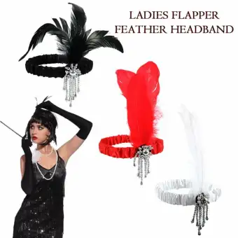 Jet Great Gatsby Headpiece Feather Tassel Flapper Vintage Hair
