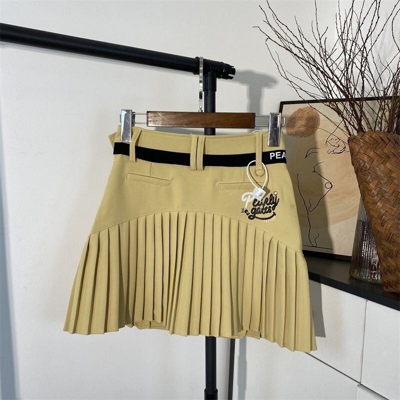 ANEW Master Bunny Titleist SOUTHCAPE Golf golf clothing women's khaki stitching contrasting high-waisted slim A-line pleated skirt A-line short skirt