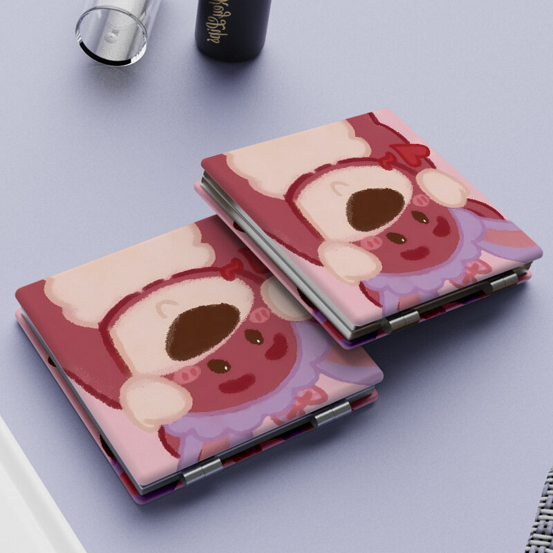 XINLANYASHE Strawberry bear mirror, small size, folding mirror, cute patterned mirror makeup mirror 2 sides portable mirror Korean style mirror, portable mirror, face mirror