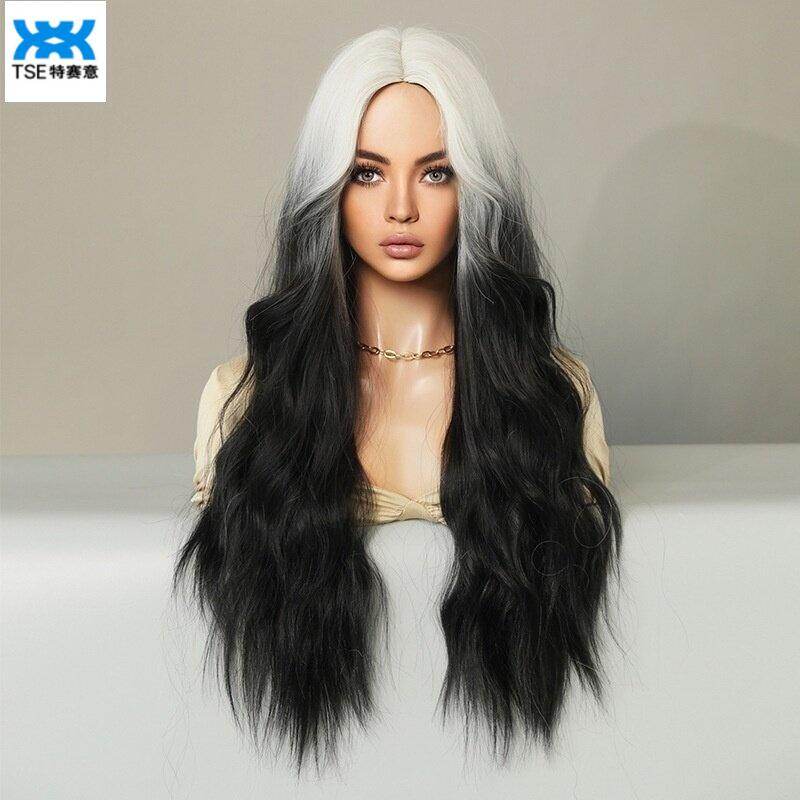 Tse New Product Wig Women's Long Curly Hair, Wool Curly Split, Full Top Wig, Bang Sea Wig, Water Wave Pattern, Chemical Fiber Wig