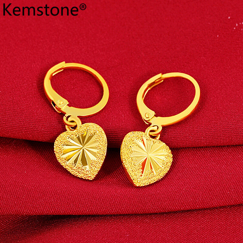 Kemstone Fashion 24K Gold Plated Heart Drop Earrings Jewelry Gift for Girls Women