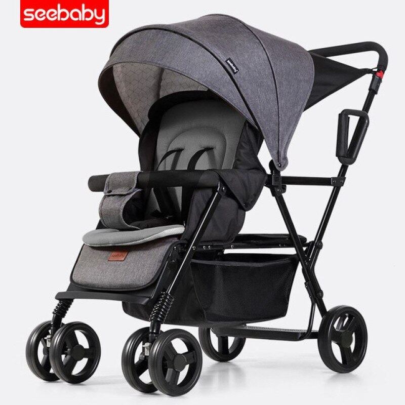 Seebaby Lightweight Twin Baby Stroller Newborn Baby Carriage Can Sit and Lie Double Seats Baby Carts Easy Folding Trave Pram Singapore
