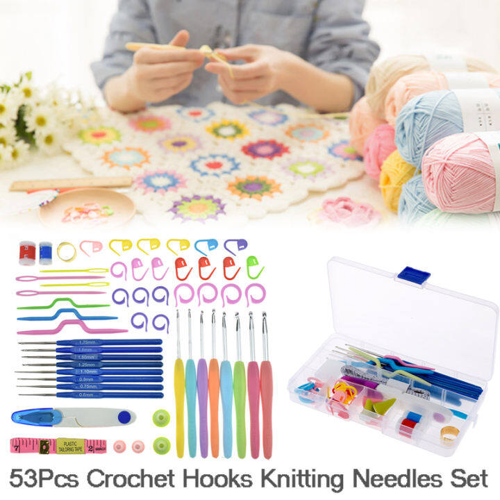 53Pcs Crochet Hooks Knitting Needles Knit Weave DIY Craft Yarn Set Sewing
